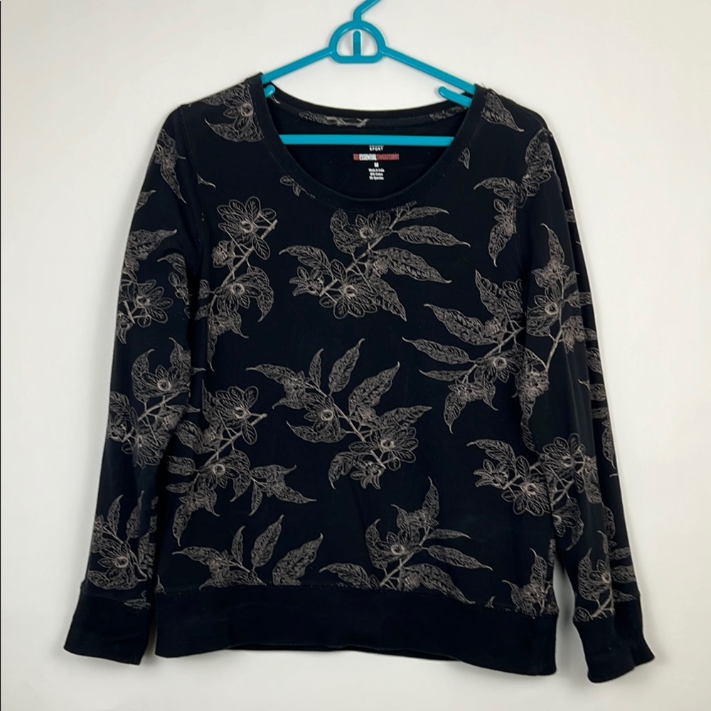 Style & Co Floral Black Sweatshirt tan print M